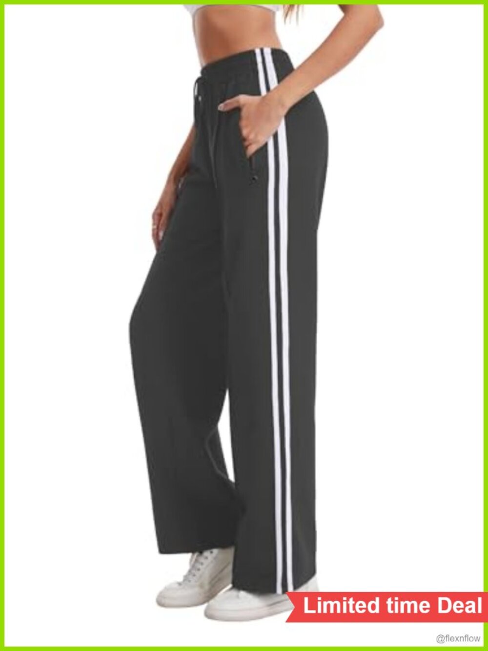 Wide Leg Cotton Stretch Track Pants Zip Pockets Lounge Joggers